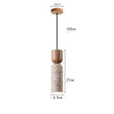 Luminária Pendente Wabi-Sabi de Travertino e Madeira | Iluminação de Cabeceira Minimalista Japonesa