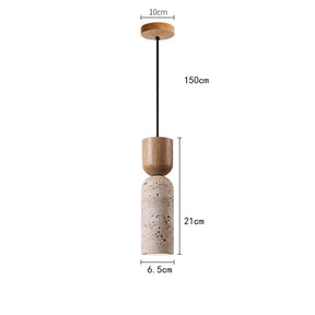 Luminária Pendente Wabi-Sabi de Travertino e Madeira | Iluminação de Cabeceira Minimalista Japonesa