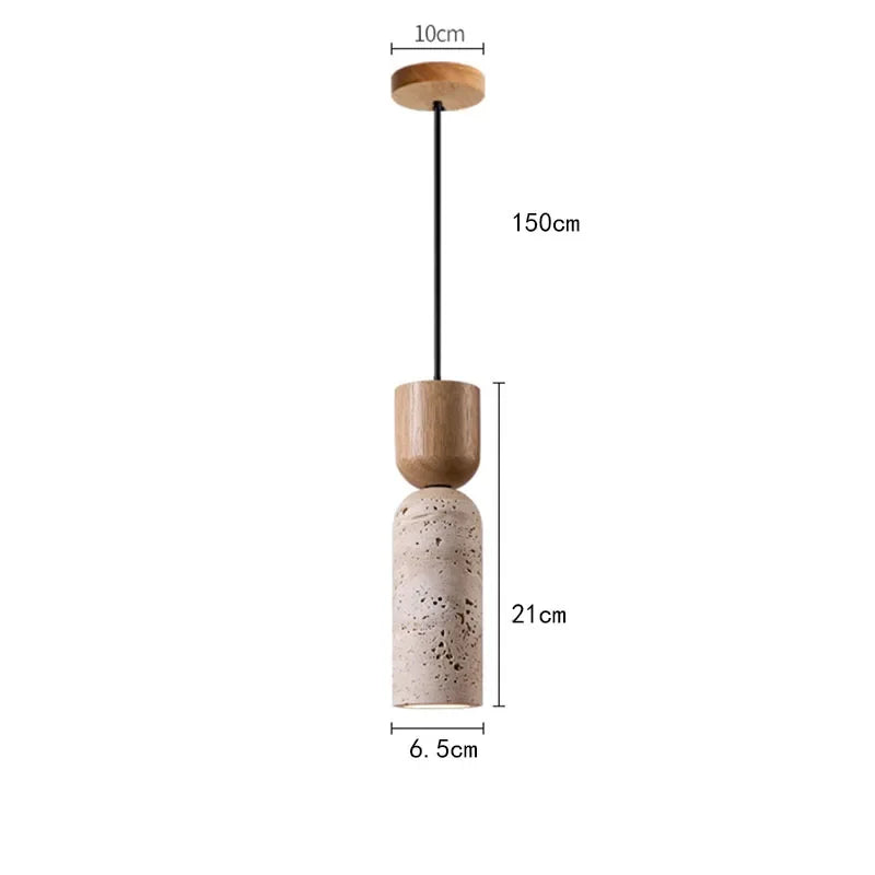 Luminária Pendente Wabi-Sabi de Travertino e Madeira | Iluminação de Cabeceira Minimalista Japonesa