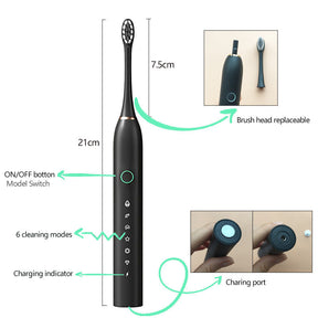 Escova de Dentes Elétrica Ultrassônica Recarregável