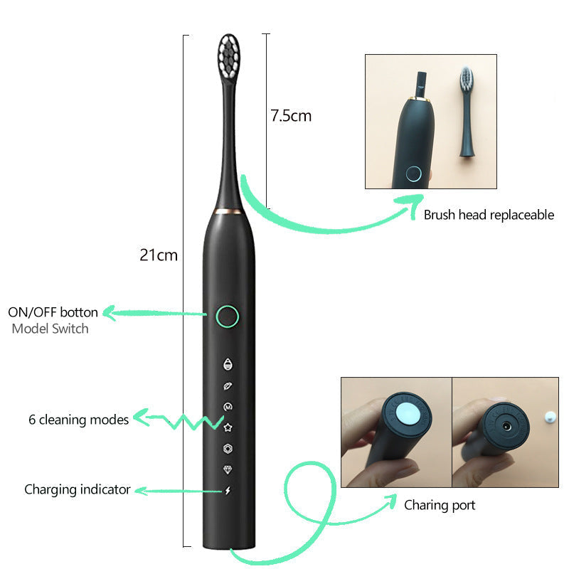 Escova de Dentes Elétrica Ultrassônica Recarregável