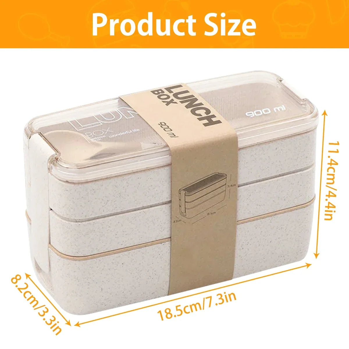 Marmita Bento com 3 Compartimentos – Fibra de Trigo 900 ml