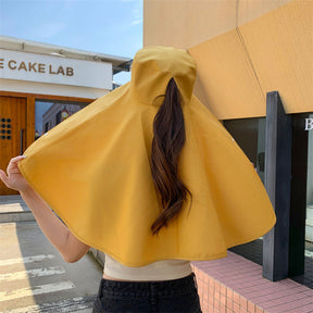 Chapéu de Sol Elegante com Aba Larga e Xale de Proteção para Mulheres