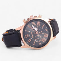 Relógio Feminino Elegante – Pulseira de Couro, Mostrador com Algarismos Romanos e Design Clássico
