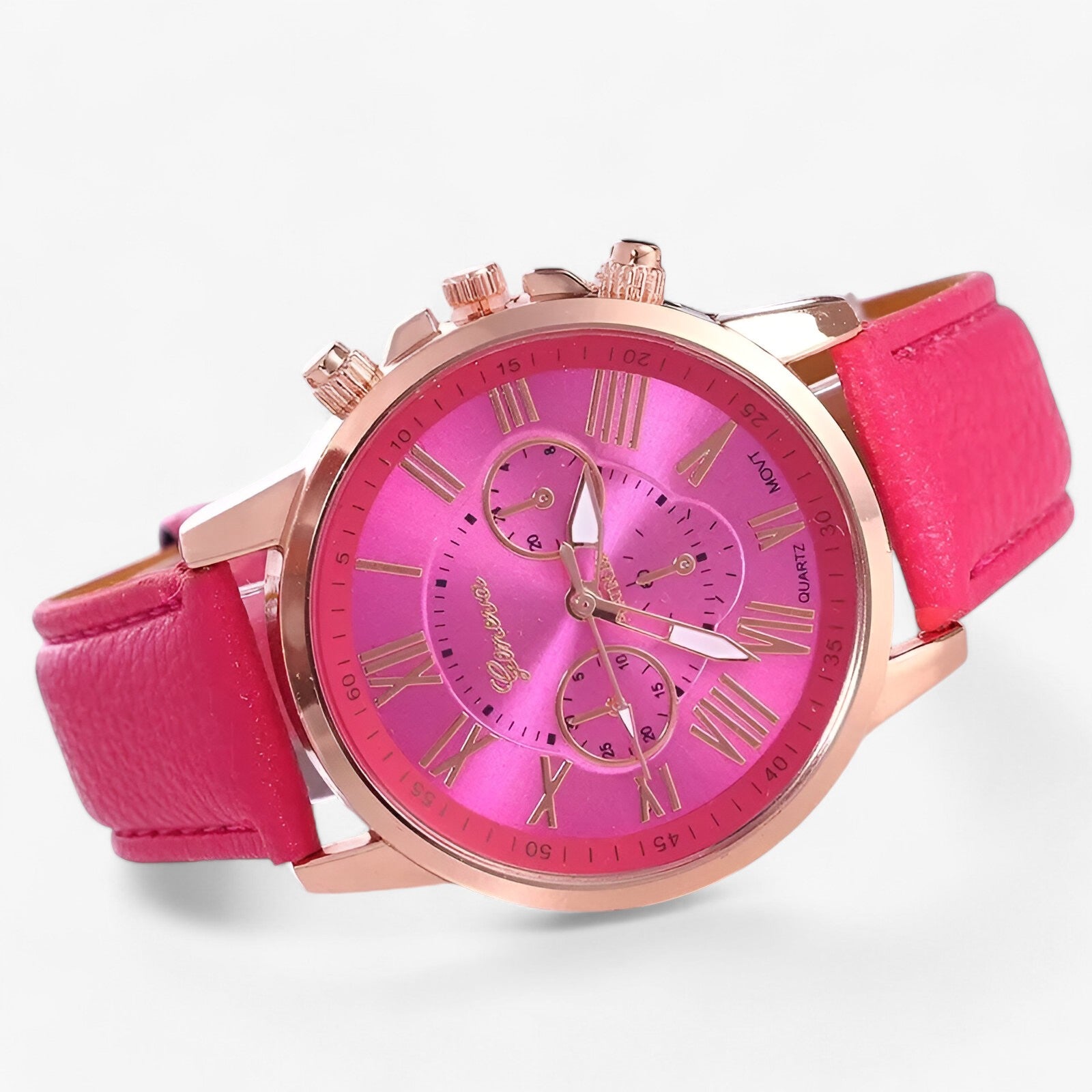 Relógio Feminino Elegante – Pulseira de Couro, Mostrador com Algarismos Romanos e Design Clássico