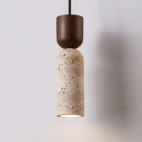 Luminária Pendente Wabi-Sabi de Travertino e Madeira | Iluminação de Cabeceira Minimalista Japonesa