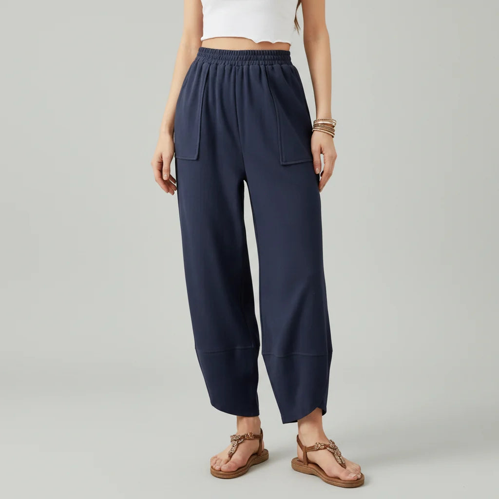 Calça Feminina Casual de Corte Reto e Caimento Solto Leve para o Verão