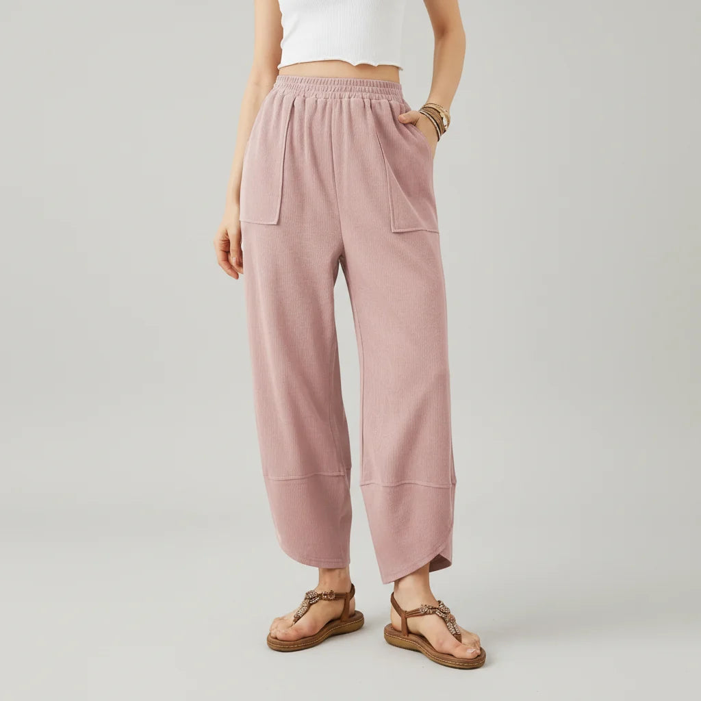 Calça Feminina Casual de Corte Reto e Caimento Solto Leve para o Verão