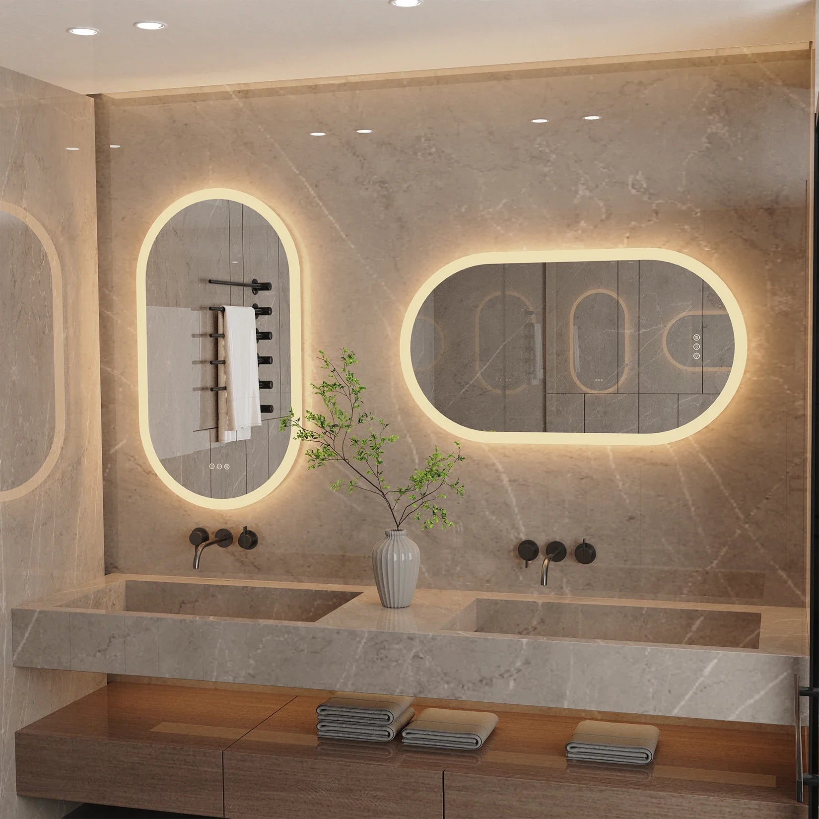 Espelho de Banheiro Oval em LED – Design Retroiluminado com Anti-embaçante e Intensidade Regulável