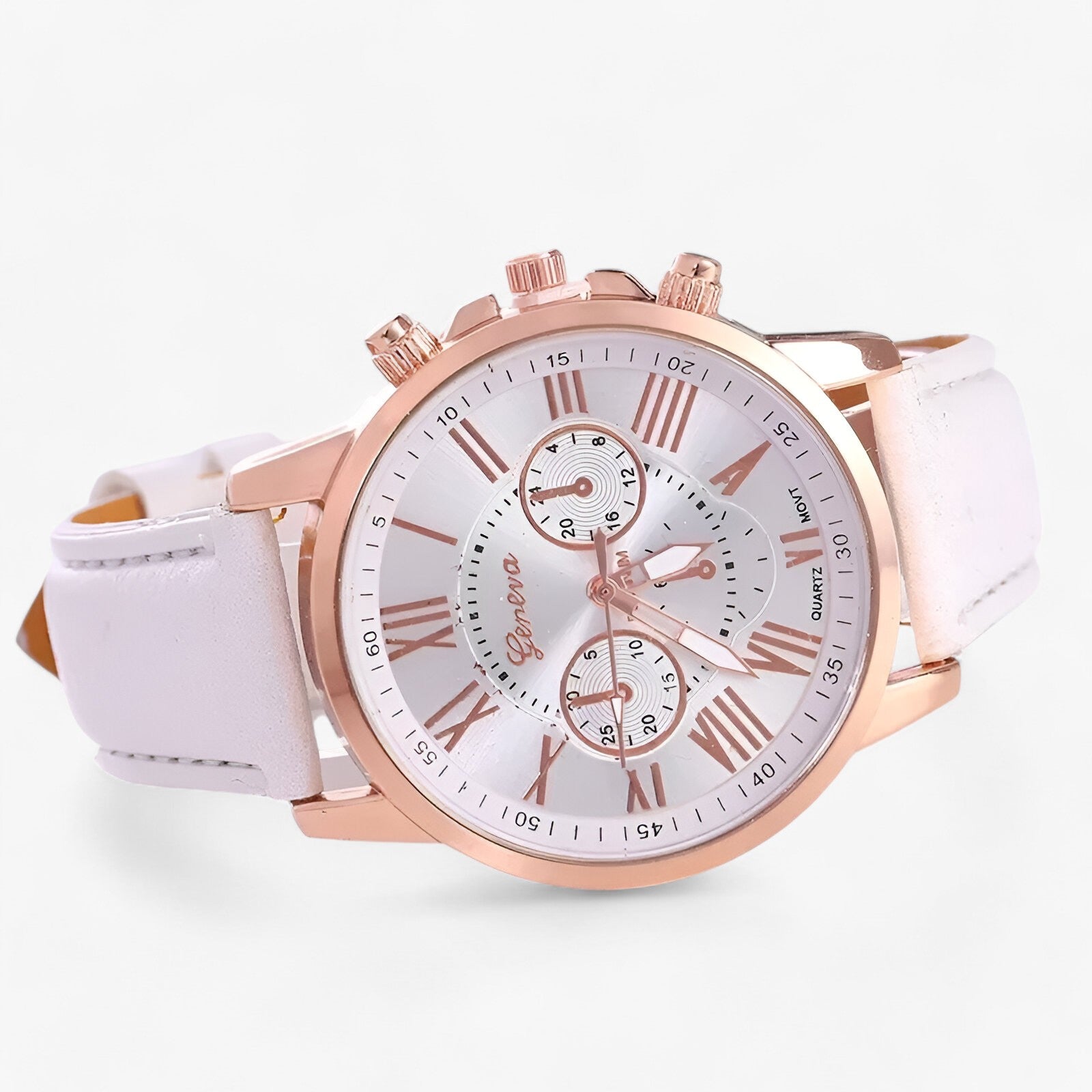 Relógio Feminino Elegante – Pulseira de Couro, Mostrador com Algarismos Romanos e Design Clássico