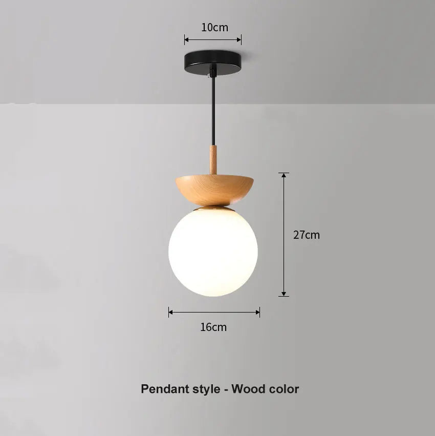 Lustre Pendente de Vidro Estilo Nórdico Moderno | Acabamento em Madeira