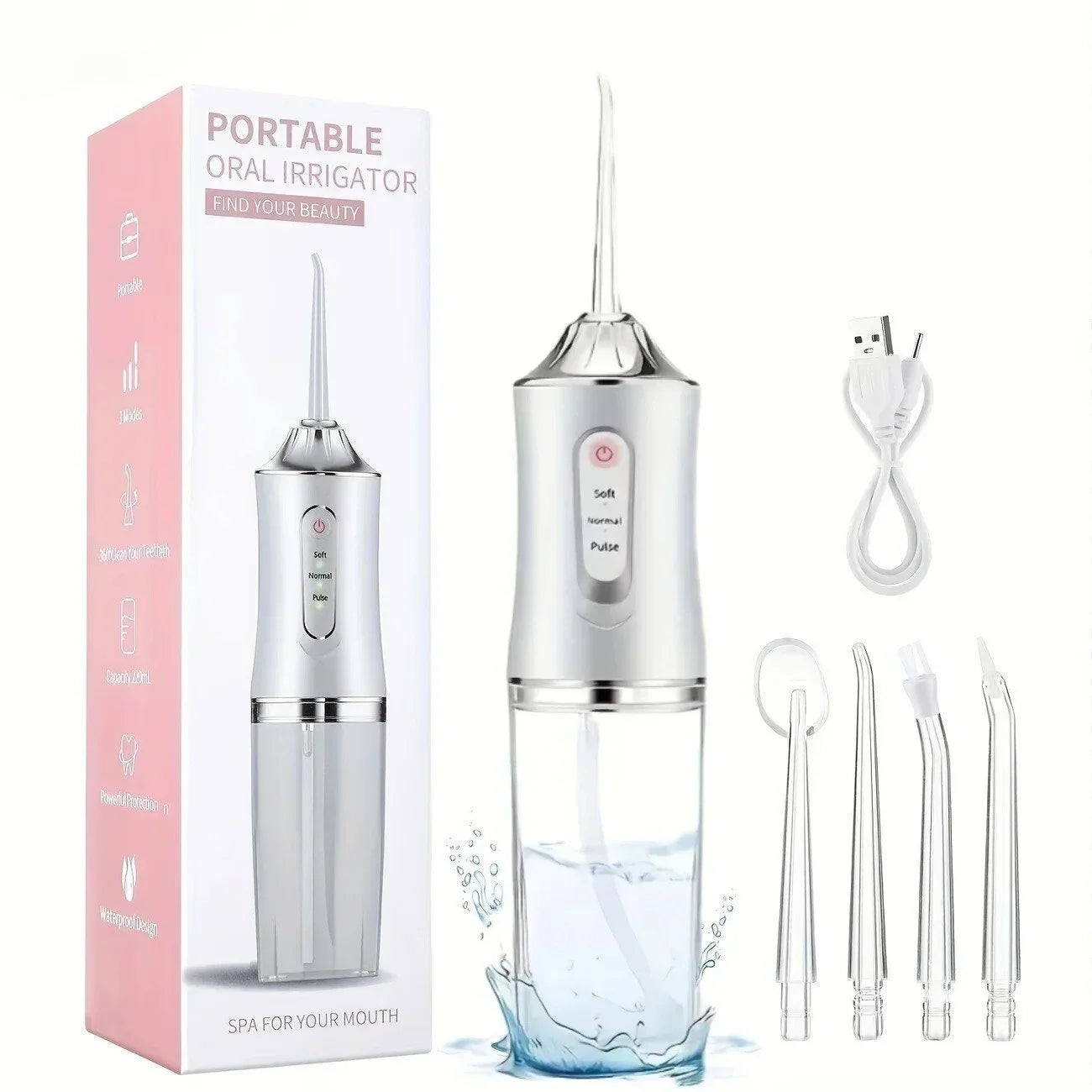 Irrigador Oral Portátil – 4 Bicos de Limpeza e 3 Modos, IPX7