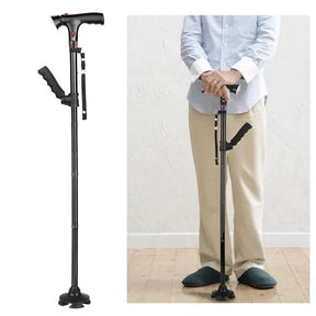 Foldable Walking Cane with LED Light – Alarm Function &amp; Adjustable