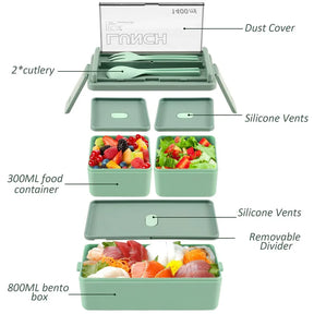 Bento Lunch Boxes – 1400ml Double Layer, Leak-Proof with Fork &amp; Spoon