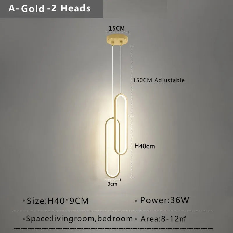 Luminária Pendente de LED Minimalista Moderna | Lâmpada Suspensa Dourada e Preta para Quartos, Salas de Jantar e Estar