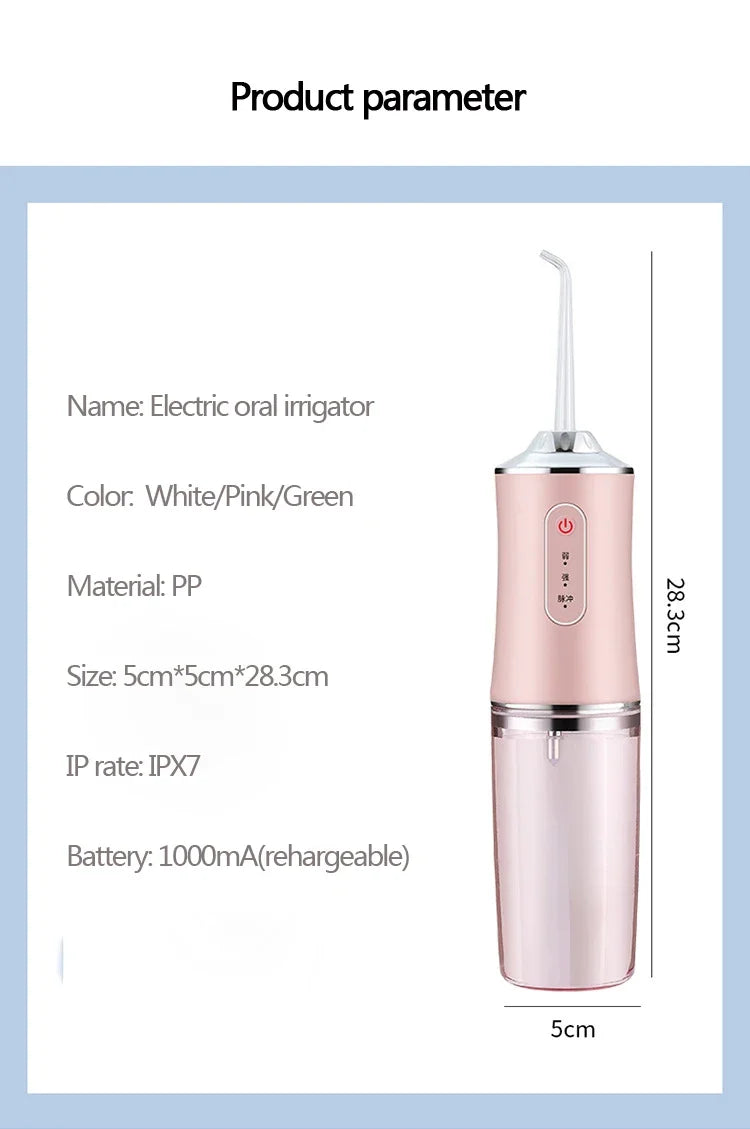 Irrigador Oral Portátil – 4 Bicos de Limpeza e 3 Modos, IPX7
