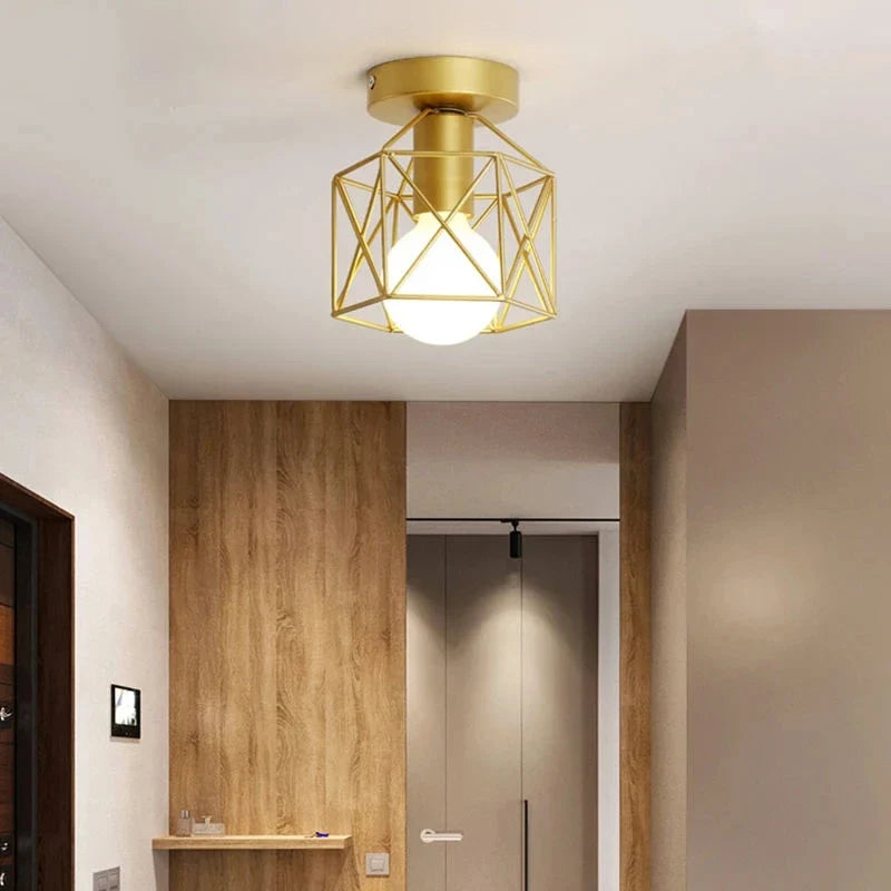 Modern Gold Ceiling Light | Geometric Metal Cage Design