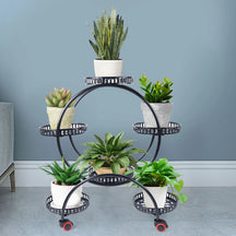 Suporte de Metal para Plantas com Rodízios | Estante para 6 Vasos de Flores para Decoração Interna e Externa