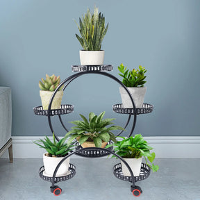 Suporte de Metal para Plantas com Rodízios | Estante para 6 Vasos de Flores para Decoração Interna e Externa