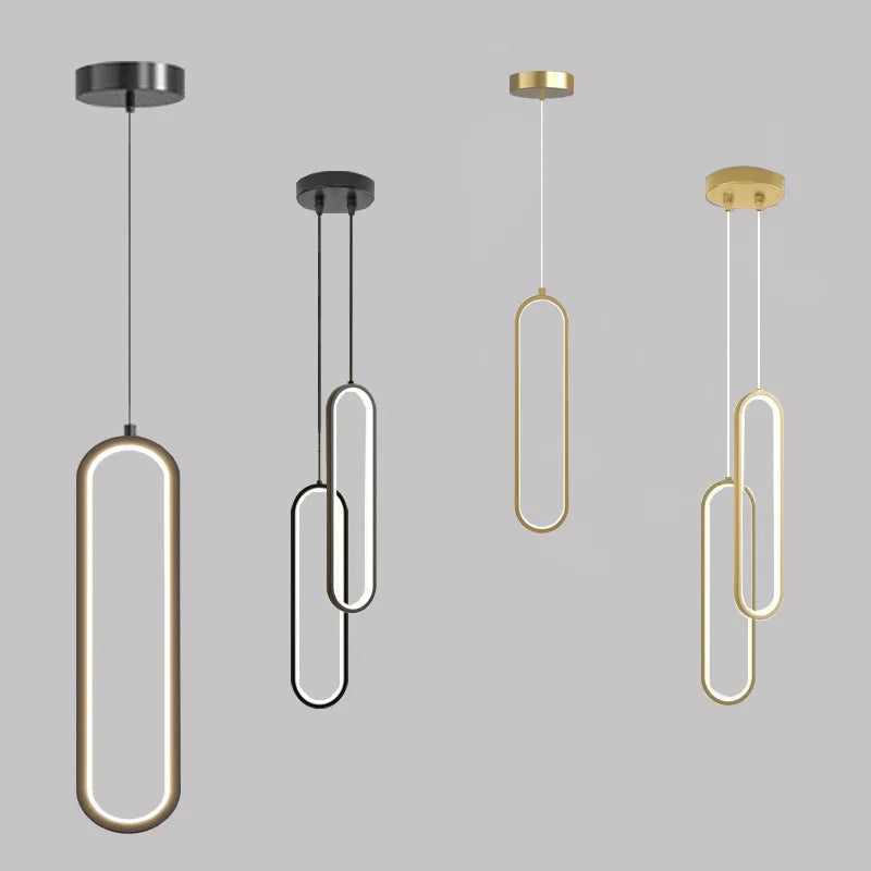 Luminária Pendente de LED Minimalista Moderna | Lâmpada Suspensa Dourada e Preta para Quartos, Salas de Jantar e Estar