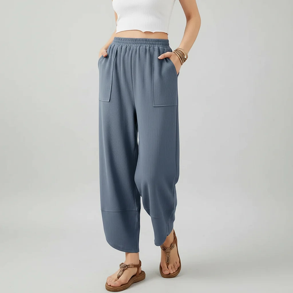 Calça Feminina Casual de Corte Reto e Caimento Solto Leve para o Verão