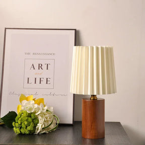 Medieval Pleated Table Lamp | Nordic Wood Base Design