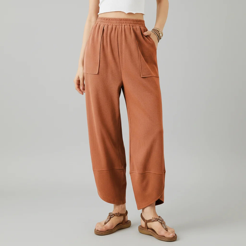 Calça Feminina Casual de Corte Reto e Caimento Solto Leve para o Verão