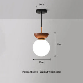 Lustre Pendente de Vidro Estilo Nórdico Moderno | Acabamento em Madeira