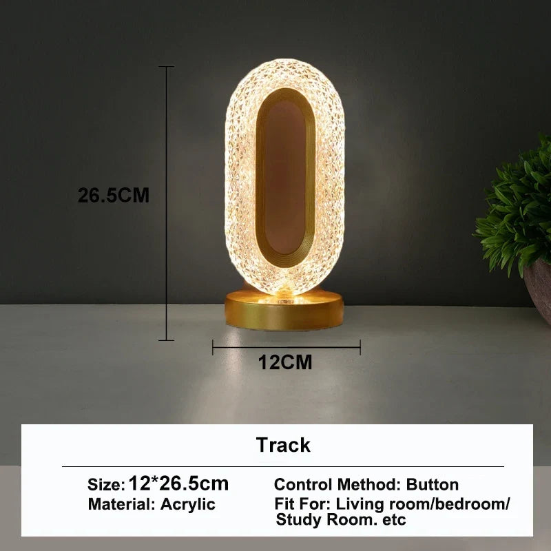 Luminária Noturna de Cristal LED 3D – Lâmpada Recarregável com Controle de Intensidade por Toque