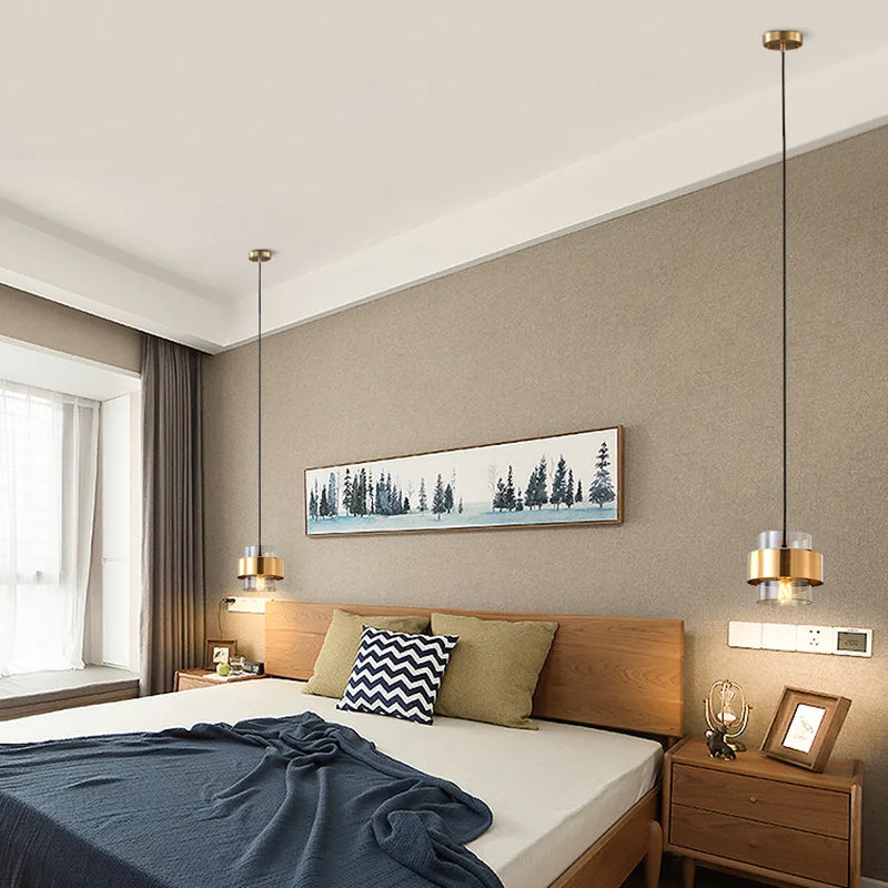 Luminária Pendente de Vidro Nórdica | Design Cilíndrico em Latão Moderno