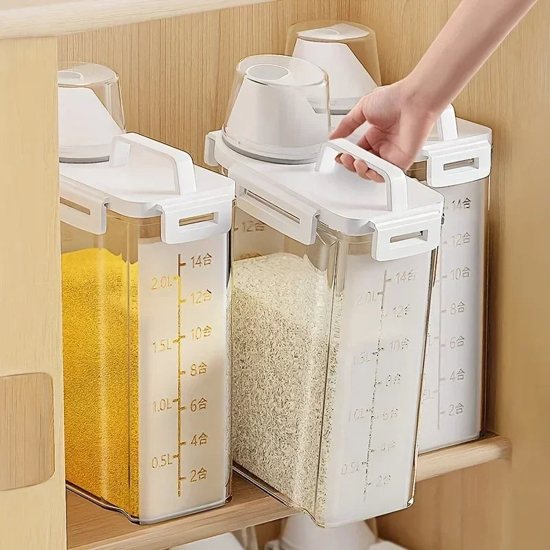 Recipiente Hermético para Armazenamento de Grãos | Dispenser de 2,5L para Arroz, Cereal e Farinha com Copo Medidor