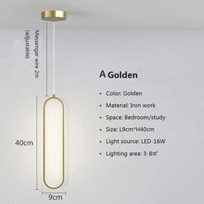 Luminária Pendente de LED Minimalista Moderna | Lâmpada Suspensa Dourada e Preta para Quartos, Salas de Jantar e Estar