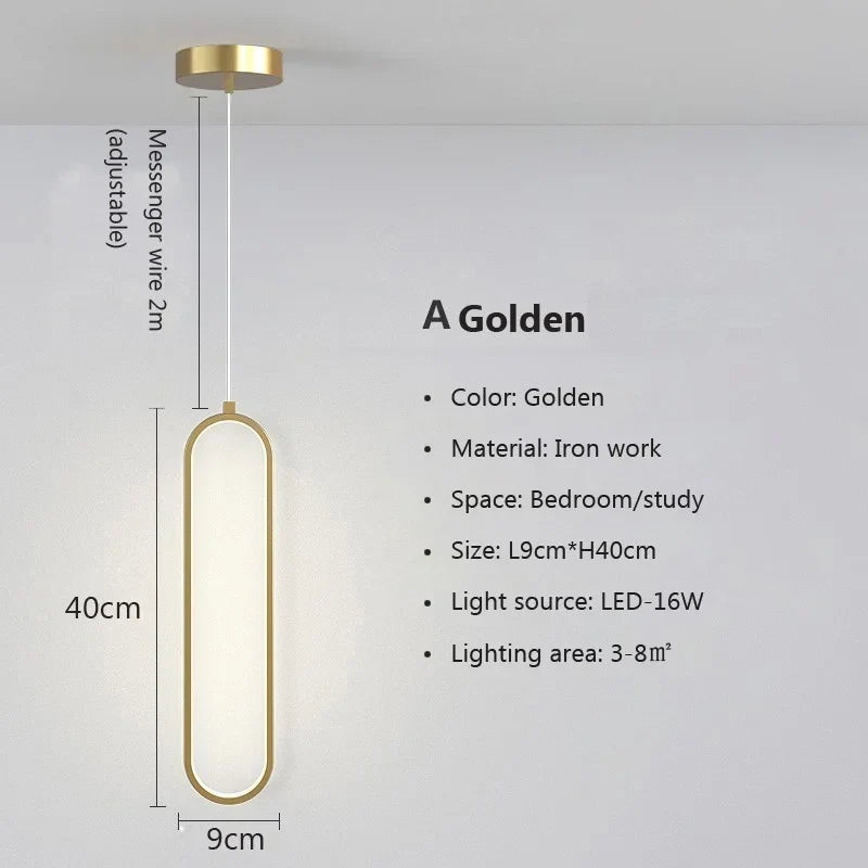 Luminária Pendente de LED Minimalista Moderna | Lâmpada Suspensa Dourada e Preta para Quartos, Salas de Jantar e Estar