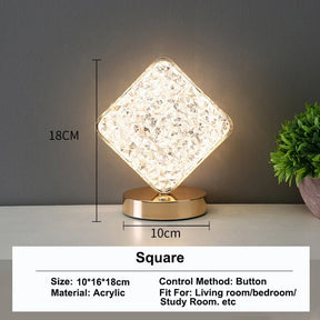 Luminária Noturna de Cristal LED 3D – Lâmpada Recarregável com Controle de Intensidade por Toque