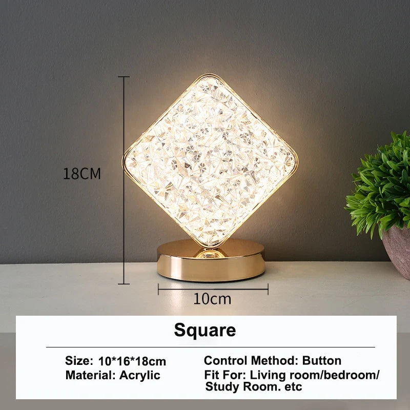 Luminária Noturna de Cristal LED 3D – Lâmpada Recarregável com Controle de Intensidade por Toque