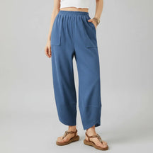 Calça Feminina Casual de Corte Reto e Caimento Solto Leve para o Verão