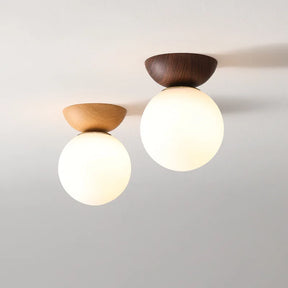 Lustre Pendente de Vidro Estilo Nórdico Moderno | Acabamento em Madeira