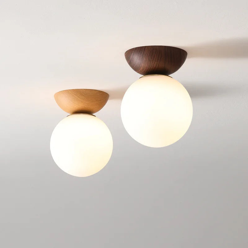 Lustre Pendente de Vidro Estilo Nórdico Moderno | Acabamento em Madeira