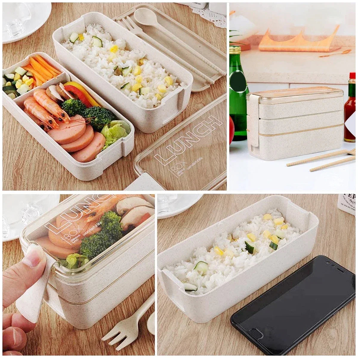 Marmita Bento com 3 Compartimentos – Fibra de Trigo 900 ml