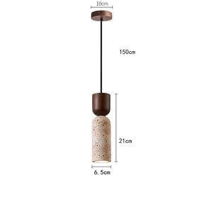 Luminária Pendente Wabi-Sabi de Travertino e Madeira | Iluminação de Cabeceira Minimalista Japonesa