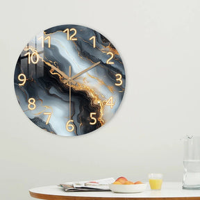 Relógio de Parede de Mármore Azul e Dourado | Design Silencioso em Madeira
