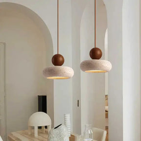 Natural Stone & Wood Pendant Light | Vintage Minimalist Pendant