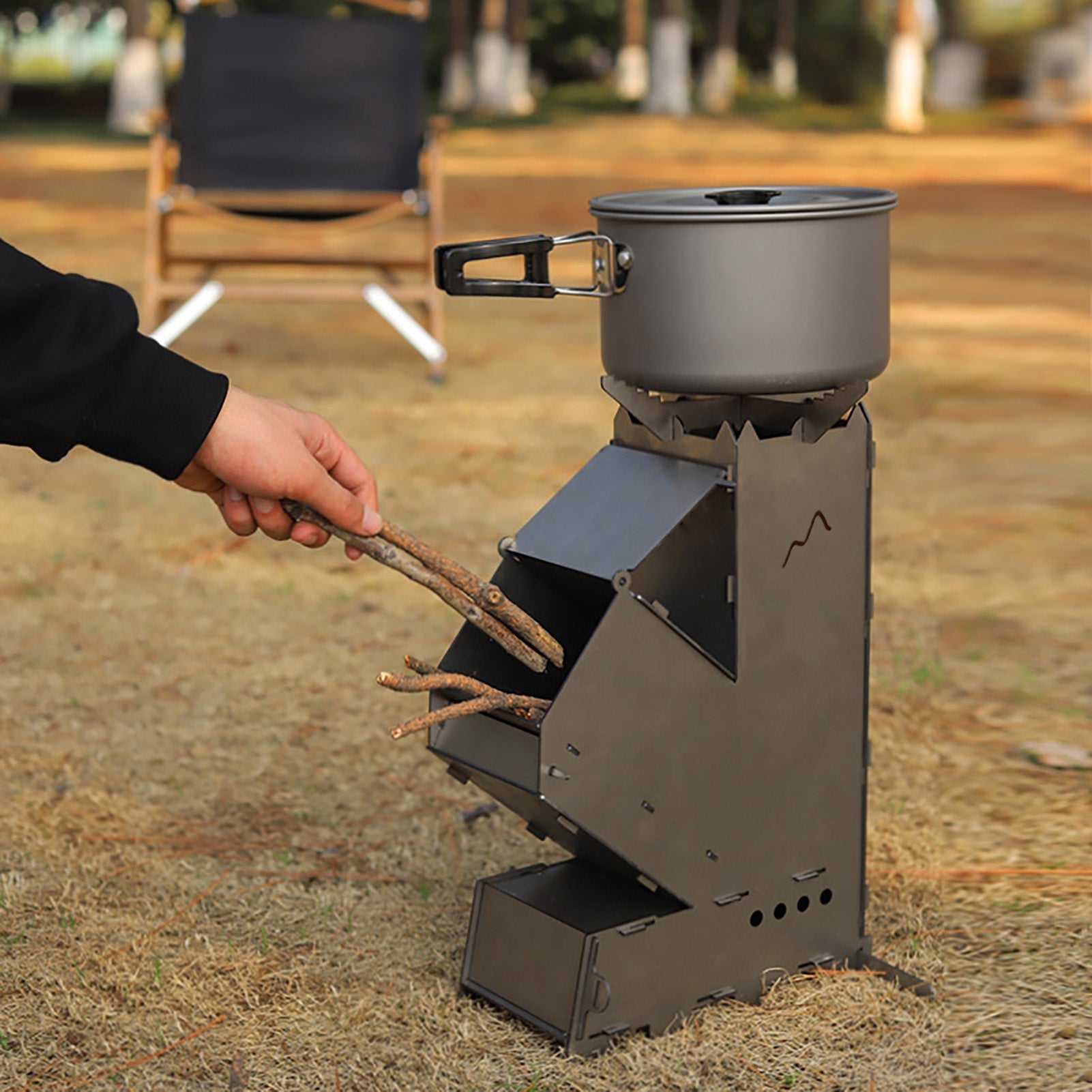 Fogão a Lenha Portátil tipo Rocket para Uso Externo