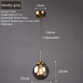 Modern Nordic Glass Globe Pendant Light | Amber, Smoke Grey, Clear Glass