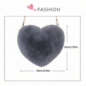 Shoulder Bag Faux Fur Heart Crossbody Chain Purse