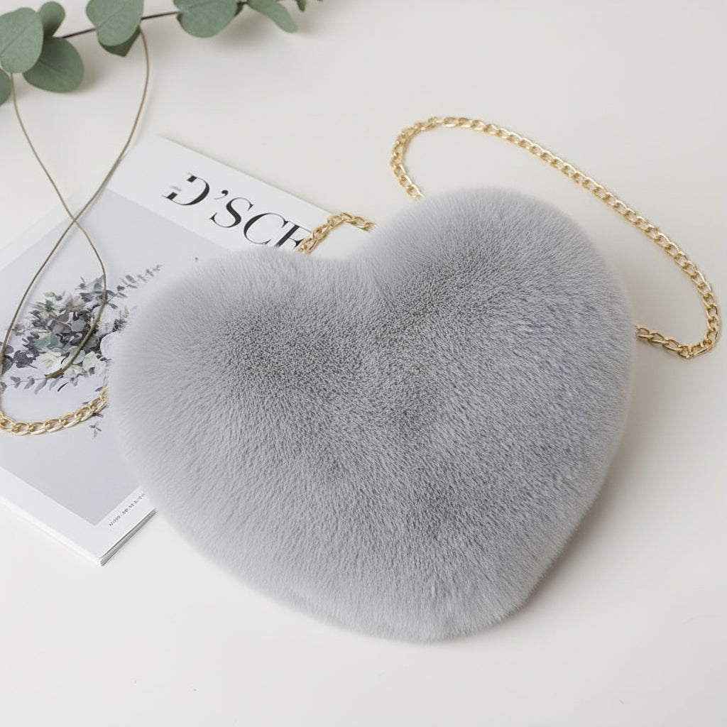 Shoulder Bag Faux Fur Heart Crossbody Chain Purse