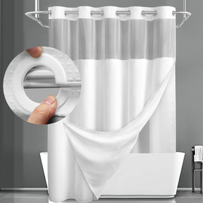 Shower Curtain Waffle Fabric Geometric Double Layer Bathroom Set