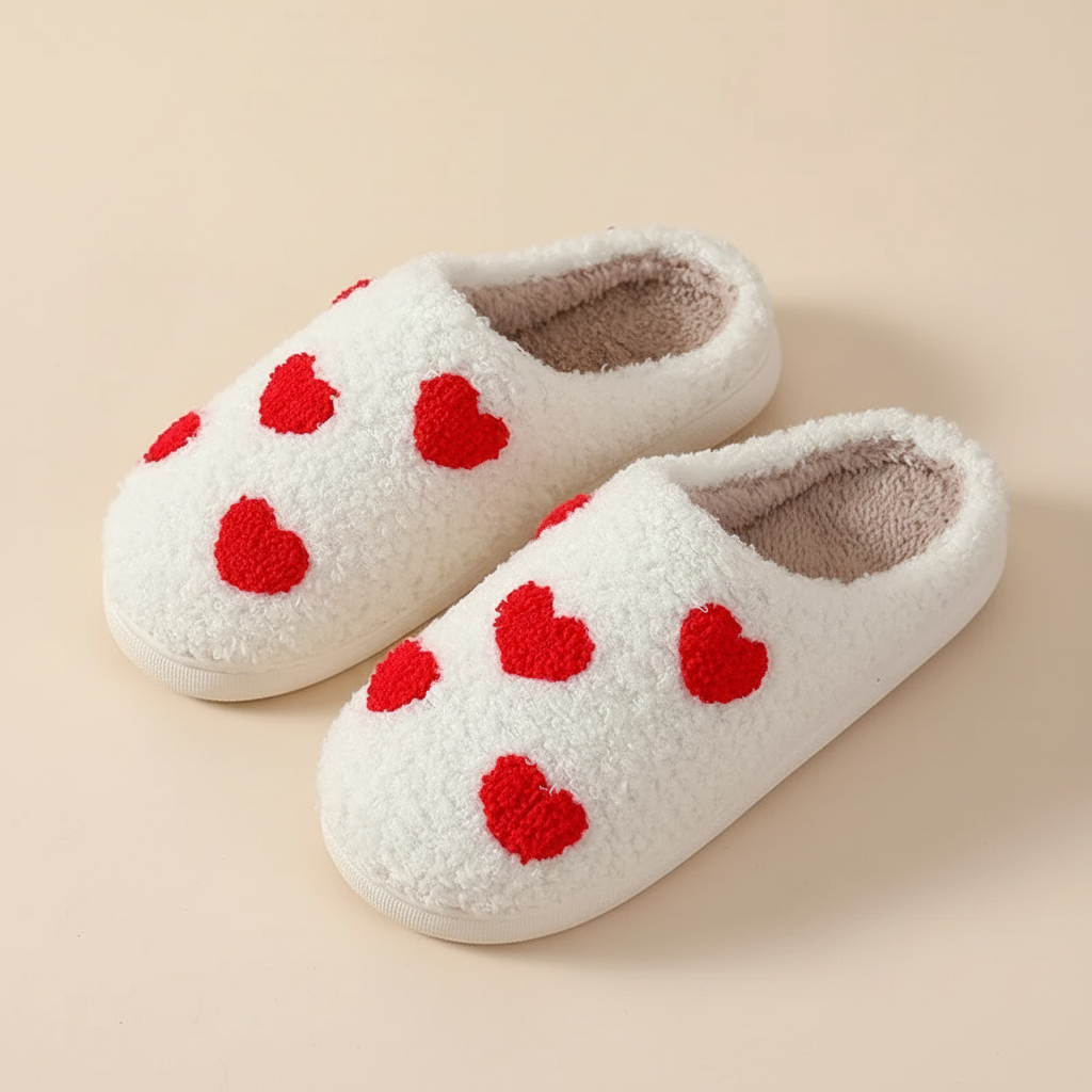 Slippers Womens Cozy Heart Print Memory Foam House Shoes