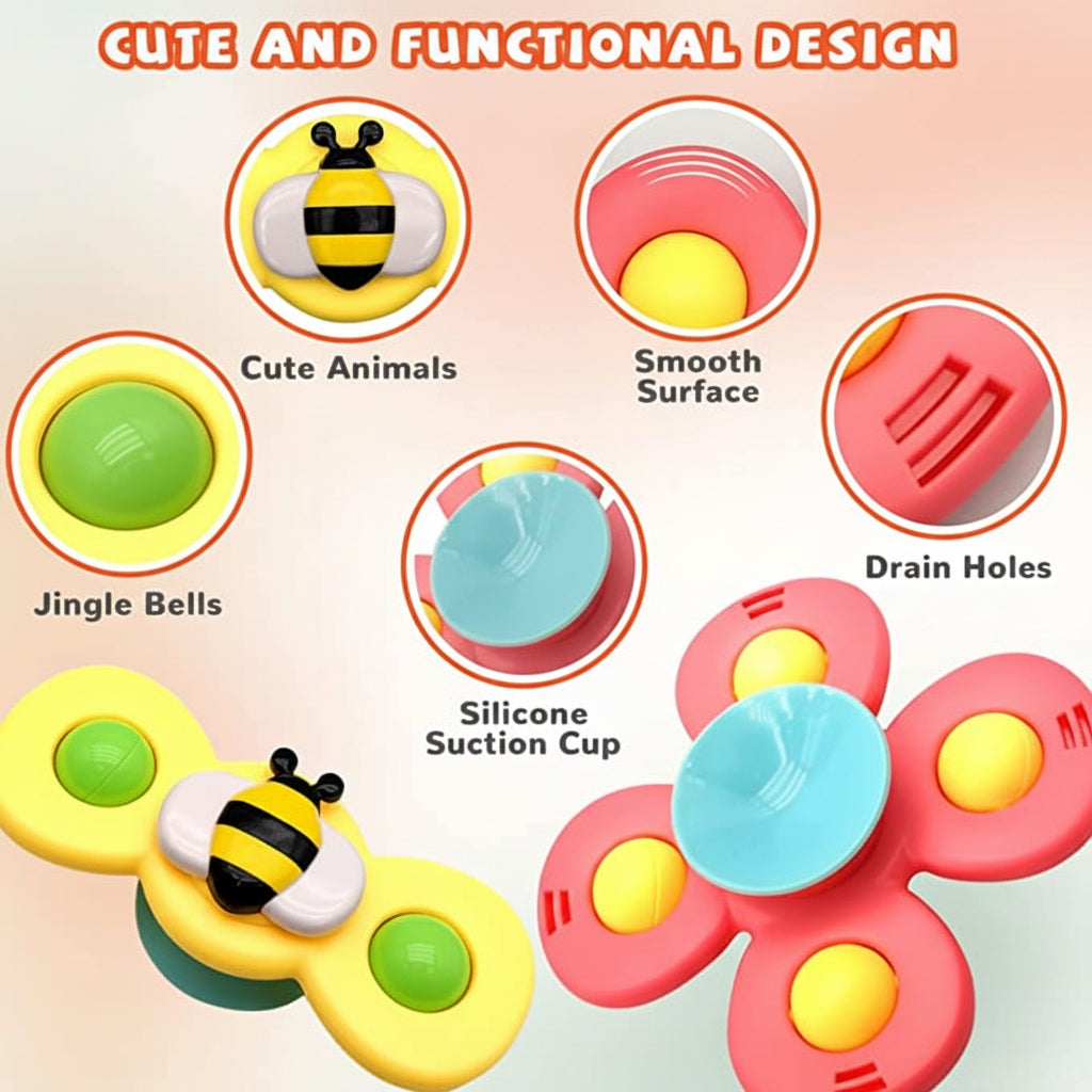 Brinquedo de Sucção Giratório para Bebês, Brinquedo Sensorial para Banho e Cadeira de Alimentação