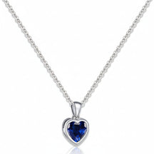 Silver Necklace Heart Pendant Sapphire Birthstone